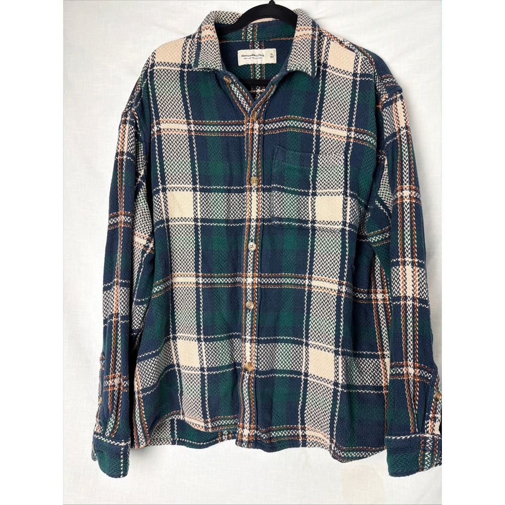 Abercrombie & Fitch Soft AF Collection Plaid Flannel Shirt XL Navy Green Orange